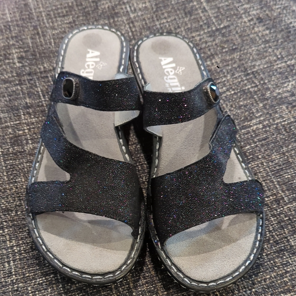 Alegria Black Comfort Sandals with Cushioned Footbed